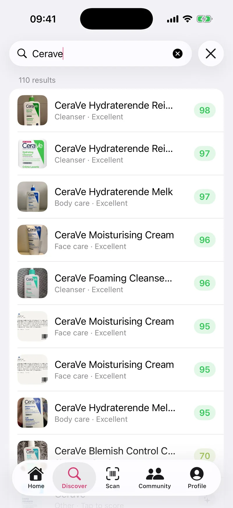 Search: 110 results for CeraVe, the top scores between 95 and 98
